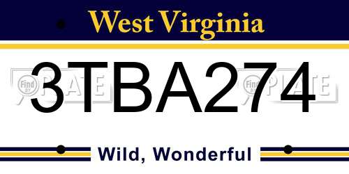 3TBA274 West Virginia License Plate