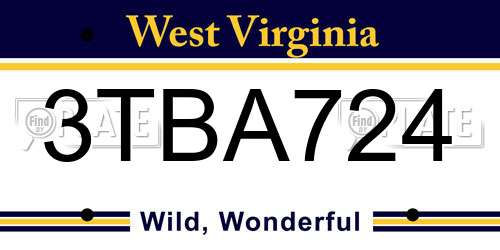 3TBA724 West Virginia License Plate