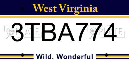 3TBA774 West Virginia License Plate