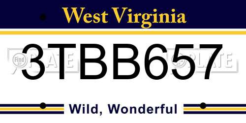 3TBB657 West Virginia License Plate