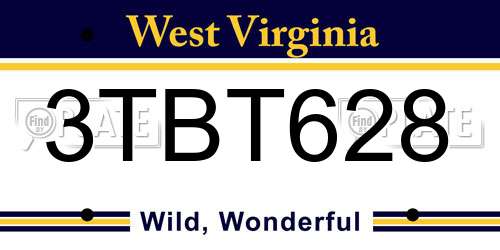 3TBT628 West Virginia License Plate