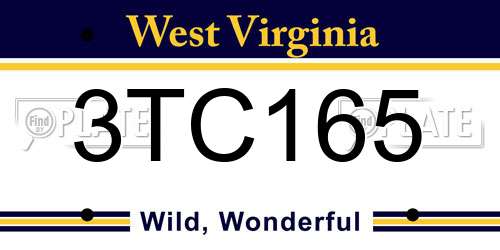 3TC165 West Virginia License Plate