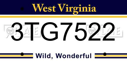 3TG7522 West Virginia License Plate