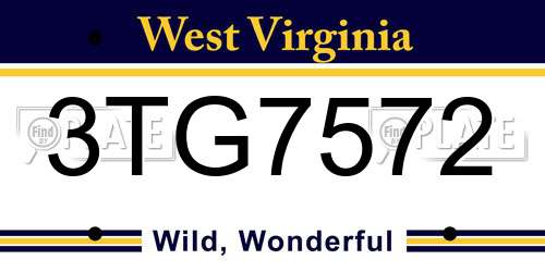 3TG7572 West Virginia License Plate