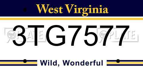 3TG7577 West Virginia License Plate