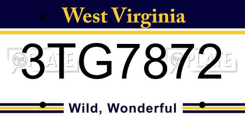 3TG7872 West Virginia License Plate