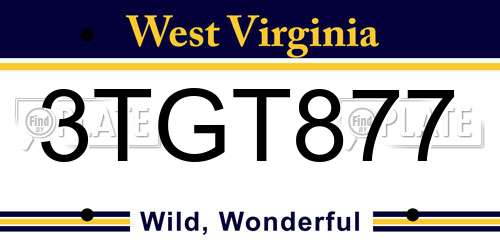 3TGT877 West Virginia License Plate