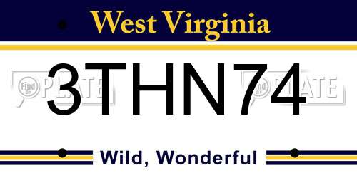 3THN74 West Virginia License Plate