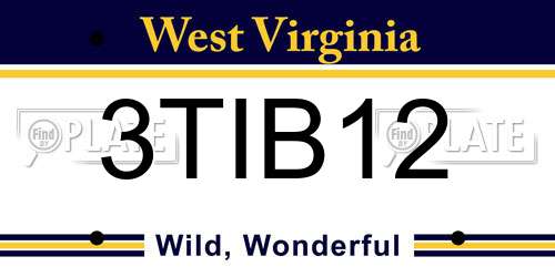 3TIB12 West Virginia License Plate