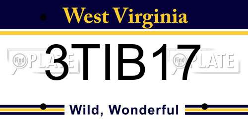 3TIB17 West Virginia License Plate