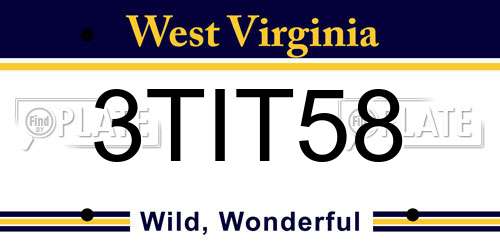 3TIT58 West Virginia License Plate