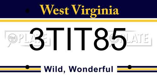 3TIT85 West Virginia License Plate