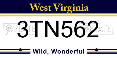 3TN562 West Virginia License Plate