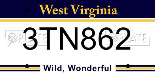 3TN862 West Virginia License Plate