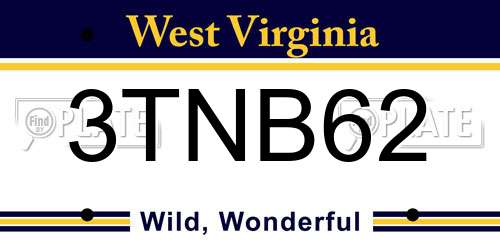 3TNB62 West Virginia License Plate