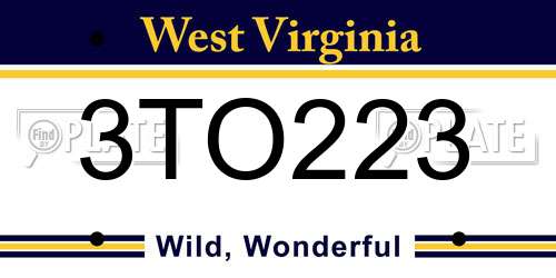 3TO223 West Virginia License Plate