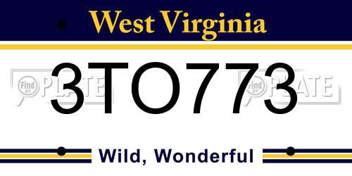 3TO773 West Virginia License Plate