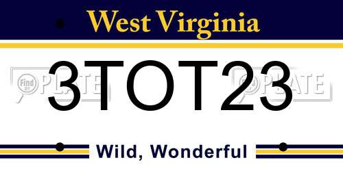 3TOT23 West Virginia License Plate