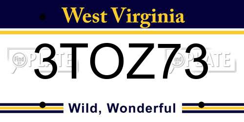 3TOZ73 West Virginia License Plate