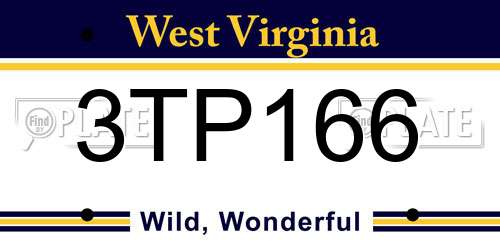3TP166 West Virginia License Plate