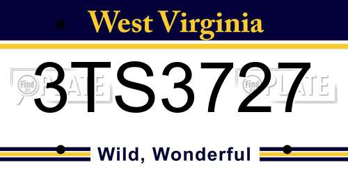 3TS3727 West Virginia License Plate