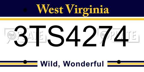 3TS4274 West Virginia License Plate