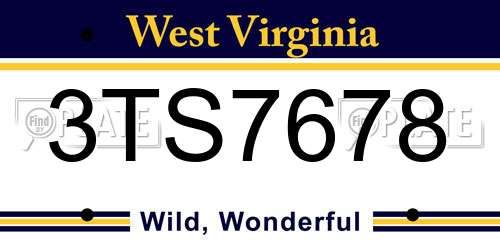 3TS7678 West Virginia License Plate