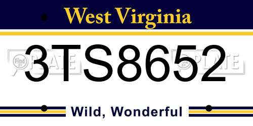 3TS8652 West Virginia License Plate