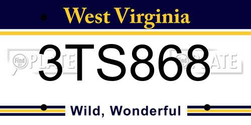 3TS868 West Virginia License Plate