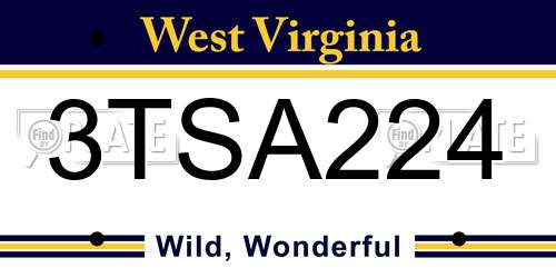3TSA224 West Virginia License Plate