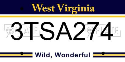 3TSA274 West Virginia License Plate