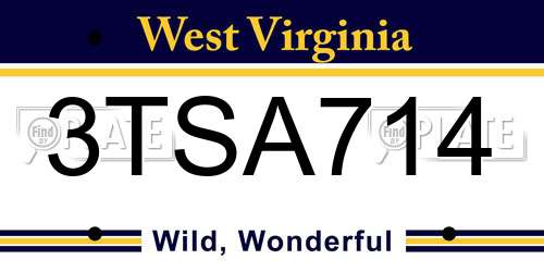3TSA714 West Virginia License Plate