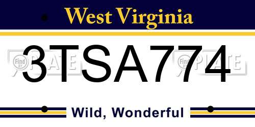 3TSA774 West Virginia License Plate