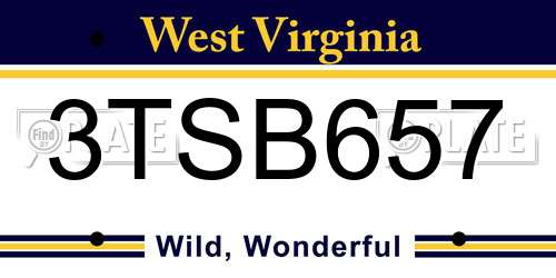 3TSB657 West Virginia License Plate