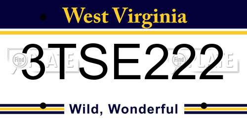 3TSE222 West Virginia License Plate