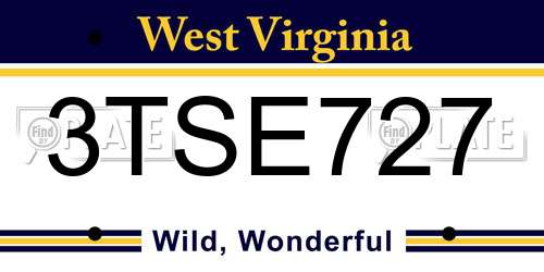 3TSE727 West Virginia License Plate