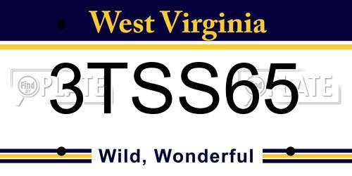3TSS65 West Virginia License Plate