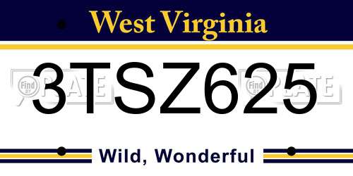 3TSZ625 West Virginia License Plate