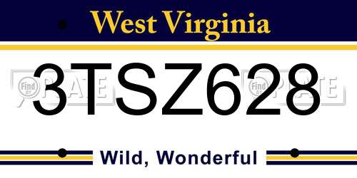 3TSZ628 West Virginia License Plate