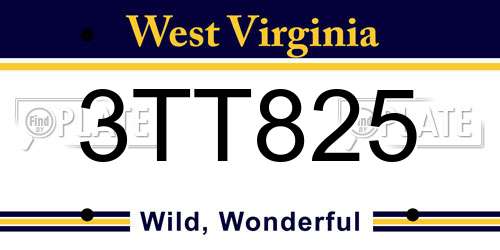 3TT825 West Virginia License Plate