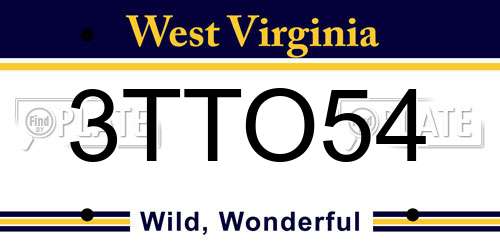 3TTO54 West Virginia License Plate