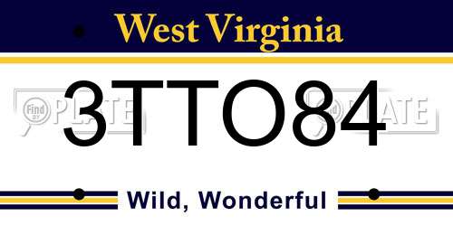 3TTO84 West Virginia License Plate