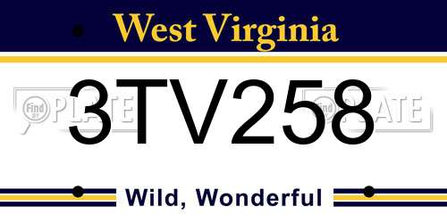 3TV258 West Virginia License Plate