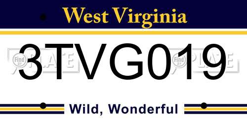 3TVG019 West Virginia License Plate