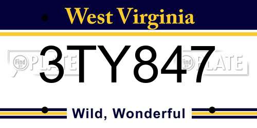 3TY847 West Virginia License Plate