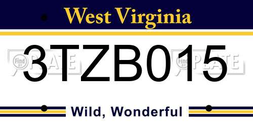 3TZB015 West Virginia License Plate