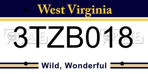 3TZB018 West Virginia License Plate