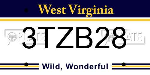 3TZB28 West Virginia License Plate