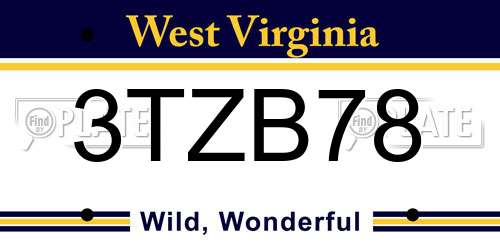 3TZB78 West Virginia License Plate