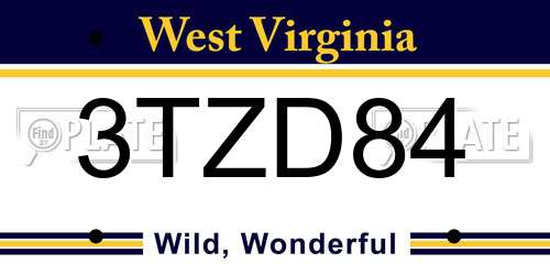 3TZD84 West Virginia License Plate